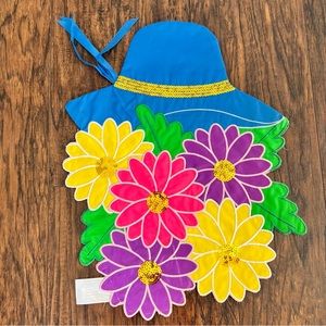 Evergreen spring floral bonnet decorative garden flag